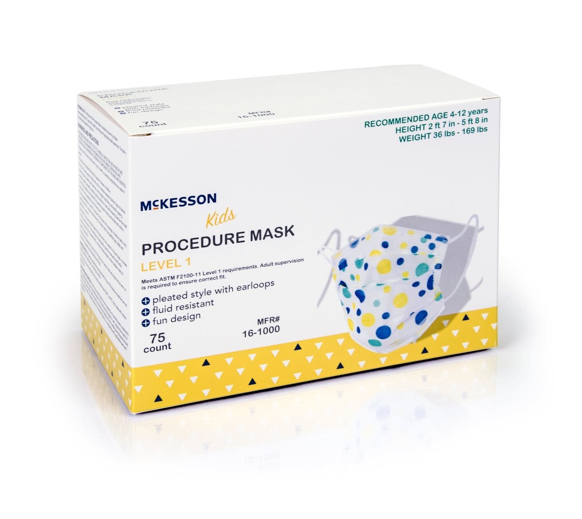 McKesson Pediatric Procedure Mask, Blue and Yellow Polka Dot - 1162227_BX - 1 McKesson Pediatric Procedure Mask, Blue and Yellow Polka Dot - 1162227_BX - 1