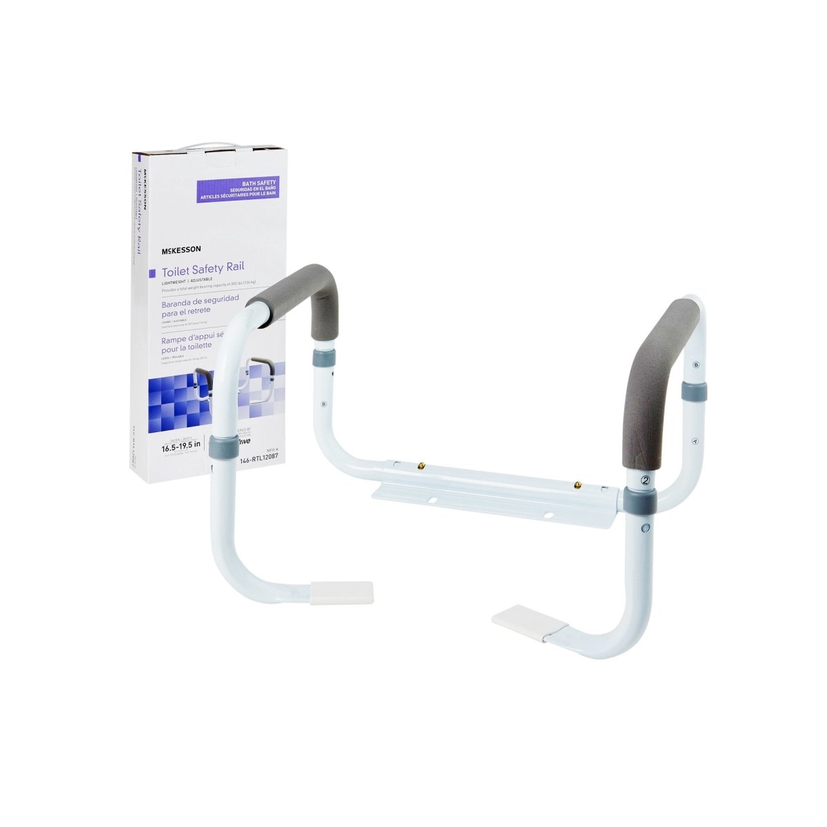 McKesson Toilet Safety Rail, White Steel, Width-Adjustable - 1095389_CS - 1 McKesson Toilet Safety Rail, White Steel, Width-Adjustable - 1095389_CS - 1