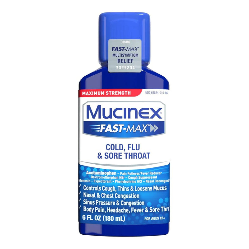 Mucinex Fast Max Cold Flu And Sore Throat Liquid 6oz. Bottle - 1101468_EA - 1 Mucinex Fast Max Cold Flu And Sore Throat Liquid 6oz. Bottle - 1101468_EA - 1