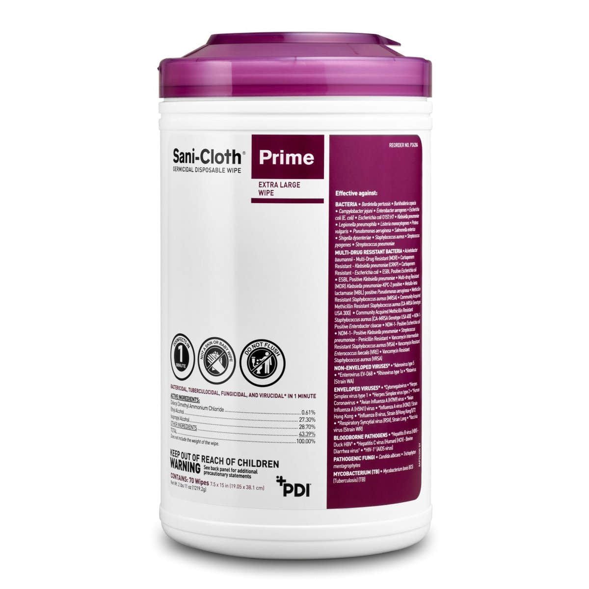 Sani-Cloth Prime Surface Disinfectant Wipes, Extra Large -Can of 70 Sani-Cloth Prime Surface Disinfectant Wipes, Extra Large - 1063957_CS - 2