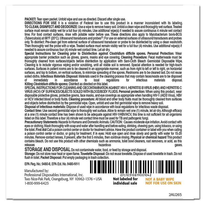 Sani-Cloth Surface Disinfectant Cleaner Bleach Wipe, 40 Individual Packets per Box - 809669_EA - 9 Sani-Cloth Surface Disinfectant Cleaner Bleach Wipe, 40 Individual Packets per Box - 809669_EA - 9