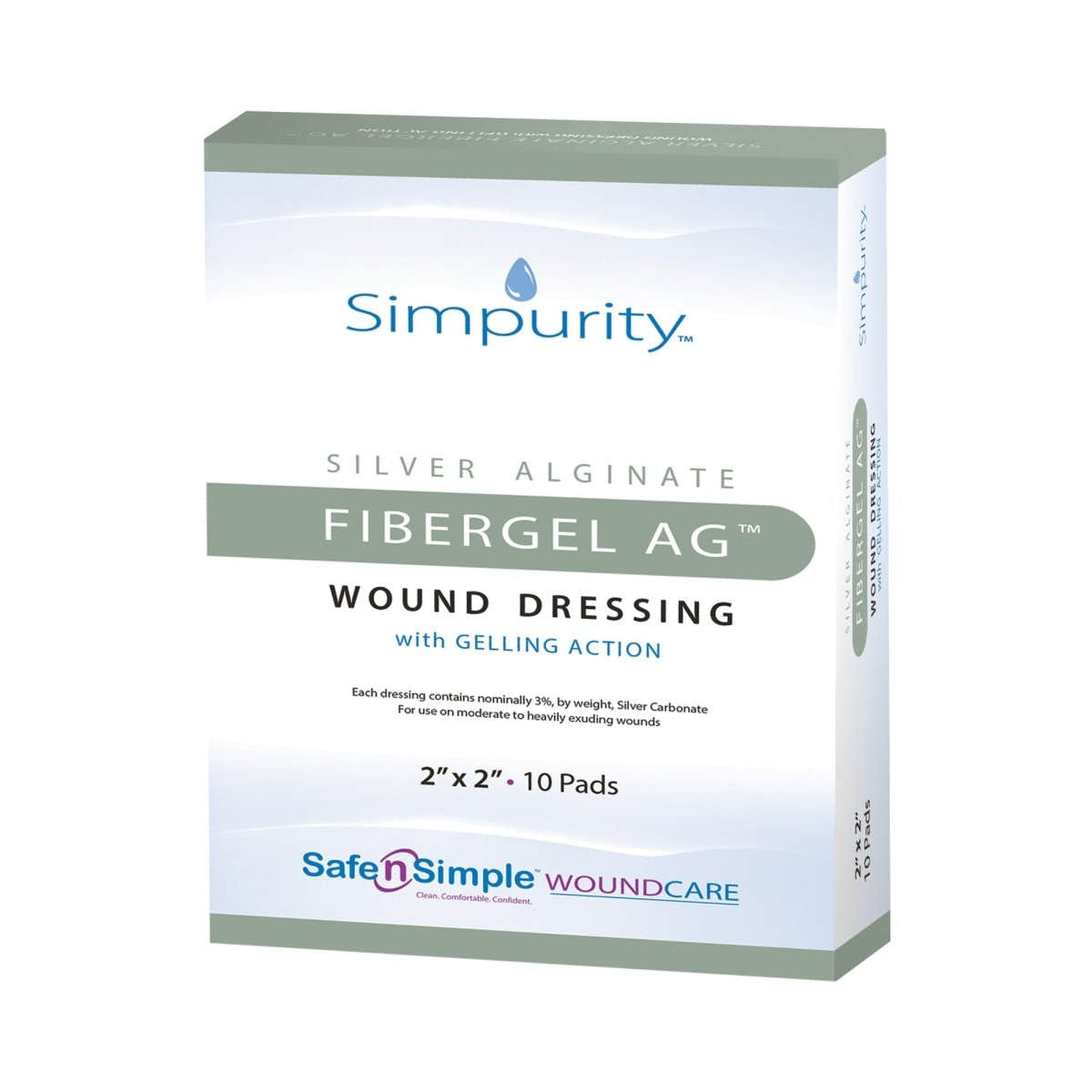 Simpurity Fibergel AG Silver Alginate Dressing, 2 x 2 Inch - 1088925_BX - 1 Simpurity Fibergel AG Silver Alginate Dressing, 2 x 2 Inch - 1088925_BX - 1