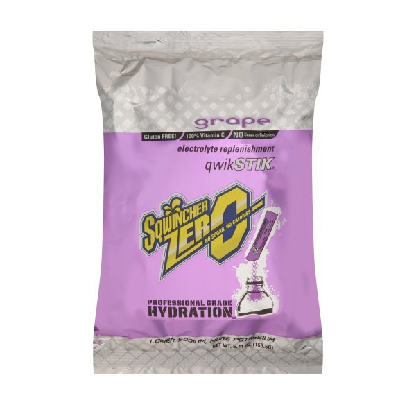 Sqwincher Quik Stik Zero Grape Electrolyte Replenishment Drink Mix, 0.11 oz. Individual Packet - 1057738_PK - 3 Sqwincher Quik Stik Zero Grape Electrolyte Replenishment Drink Mix, 0.11 oz. Individual Packet - 1057738_PK - 3