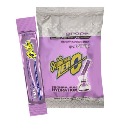 Sqwincher Quik Stik Zero Grape Electrolyte Replenishment Drink Mix, 0.11 oz. Individual Packet - 1057738_PK - 1 Sqwincher Quik Stik Zero Grape Electrolyte Replenishment Drink Mix, 0.11 oz. Individual Packet - 1057738_PK - 1