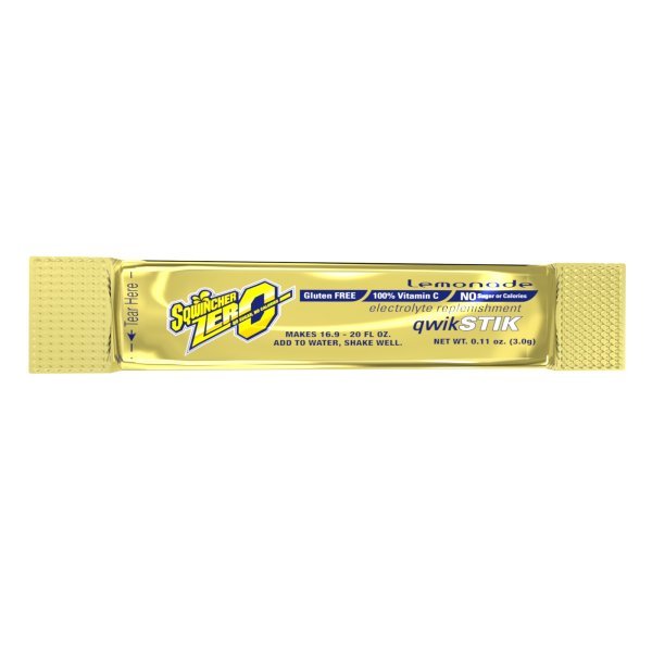 Sqwincher Quik Stik Zero Lemonade Electrolyte Replenishment Drink Mix, 0.11 oz. Individual Packet - 1057736_PK - 1 Sqwincher Quik Stik Zero Lemonade Electrolyte Replenishment Drink Mix, 0.11 oz. Individual Packet - 1057736_PK - 1