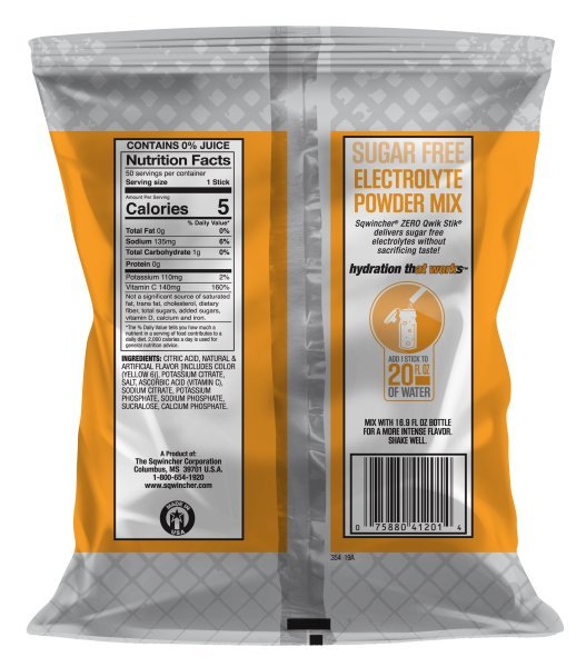 Sqwincher Quik Stik Zero Orange Electrolyte Replenishment Drink Mix, 0.11 oz. Individual Packet - 1057737_PK - 3 Sqwincher Quik Stik Zero Orange Electrolyte Replenishment Drink Mix, 0.11 oz. Individual Packet - 1057737_PK - 3
