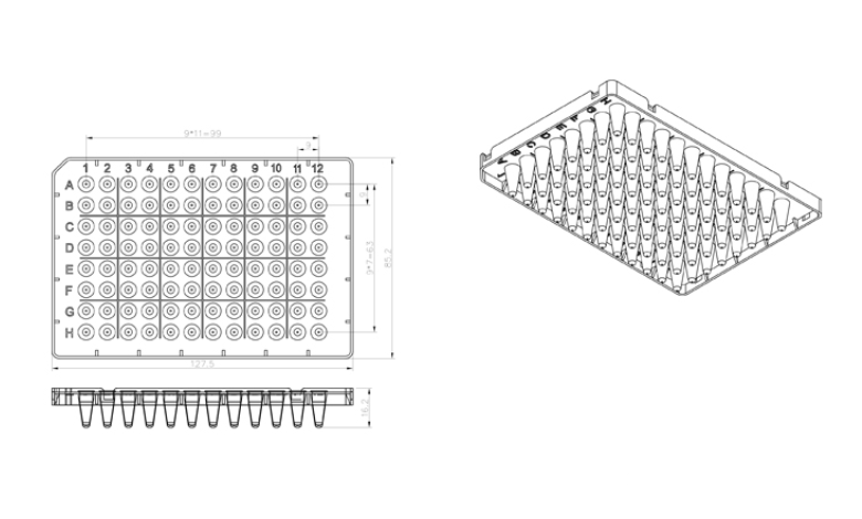 0.2ml PCR Plate 96 wells- Transparent (Half-SKirted)