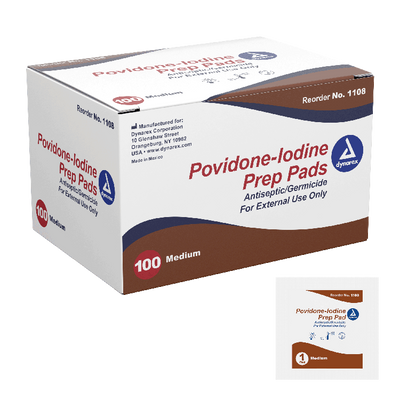Dynarex Povidone Iodine Prep Pad, Medium, 100/bx, 10bxs/case (1000 Count)
