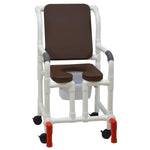 MJM International 118-3TW-SSDE-CBP-BRN-OF-SQ-PAIL-AT Shower Chair With Soft Seat Deluxe Elongated, Cushion Back, Open Front, Square Pail And Anti-Tippers