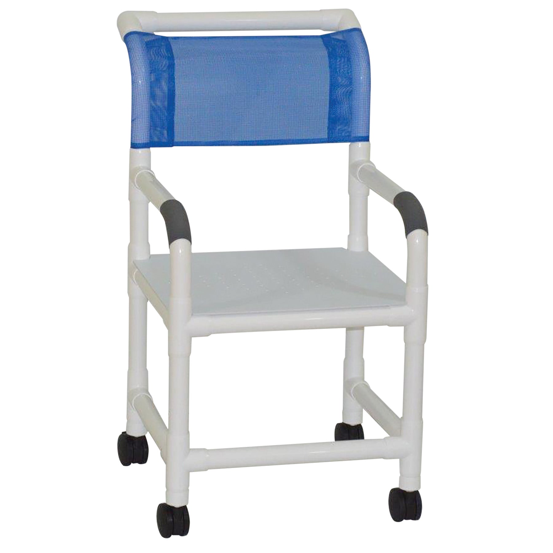 MJM International 118-3TW-F Shower Chair 3″Twin Casters, Flatstock Seat with Drain Holes 300 Lbs Weight Capacity