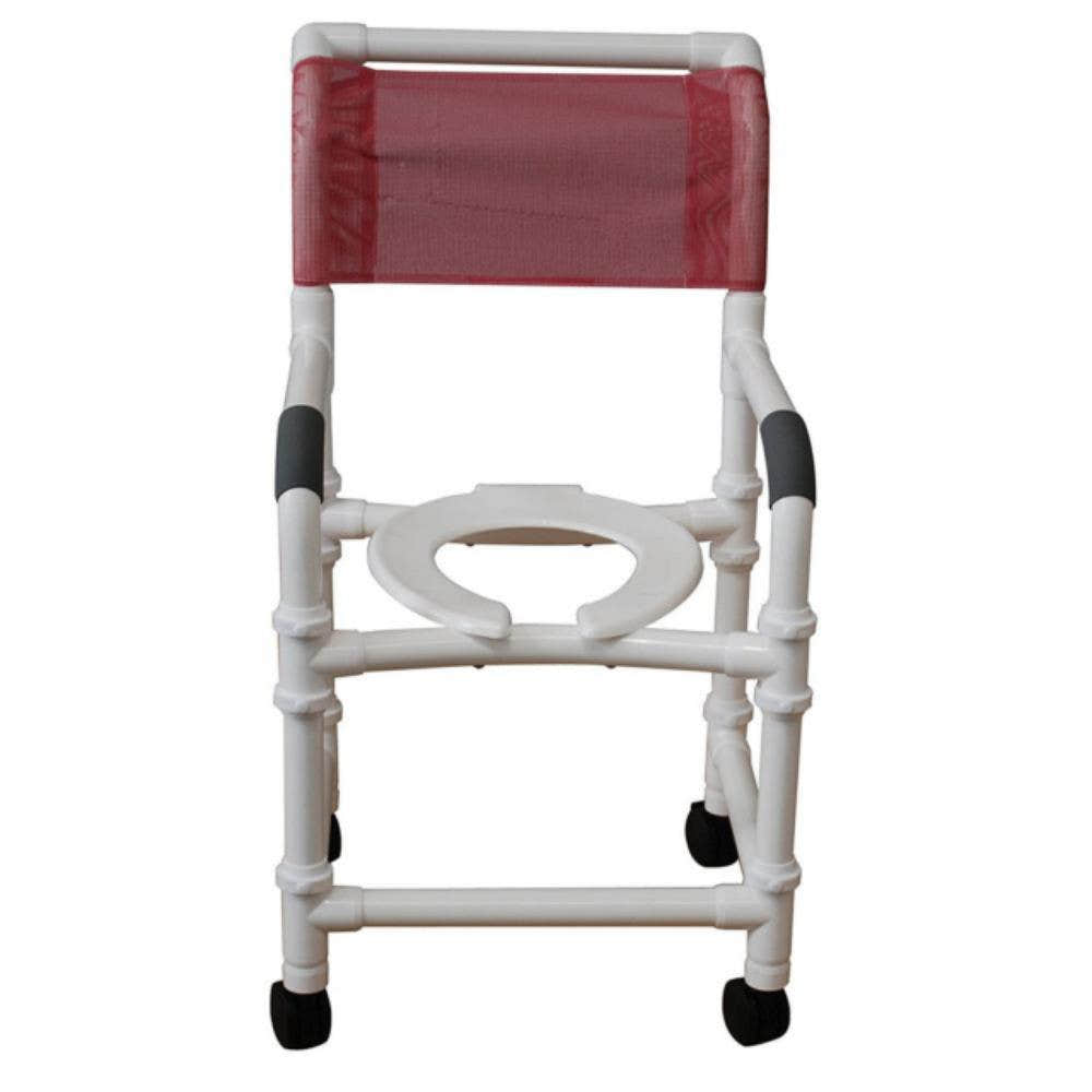 MJM International 118-3TW-KD New Knocked Down Shower Chair, 18" Internal Width, 3" Twin Casters, Open Front Seat, 300 lbs Weight Capacity