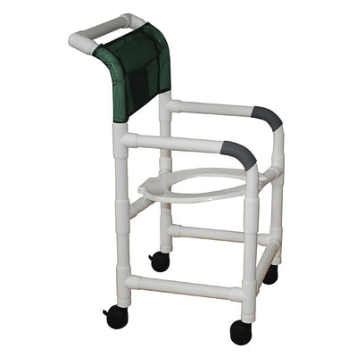 MJM International 118-3TW-TS Shower Chair 18" Internal Width, Open Front Seat, 3" Twin Casters, Seat Tilted 2" Lower In Back, 300 Lbs Weight Capacity