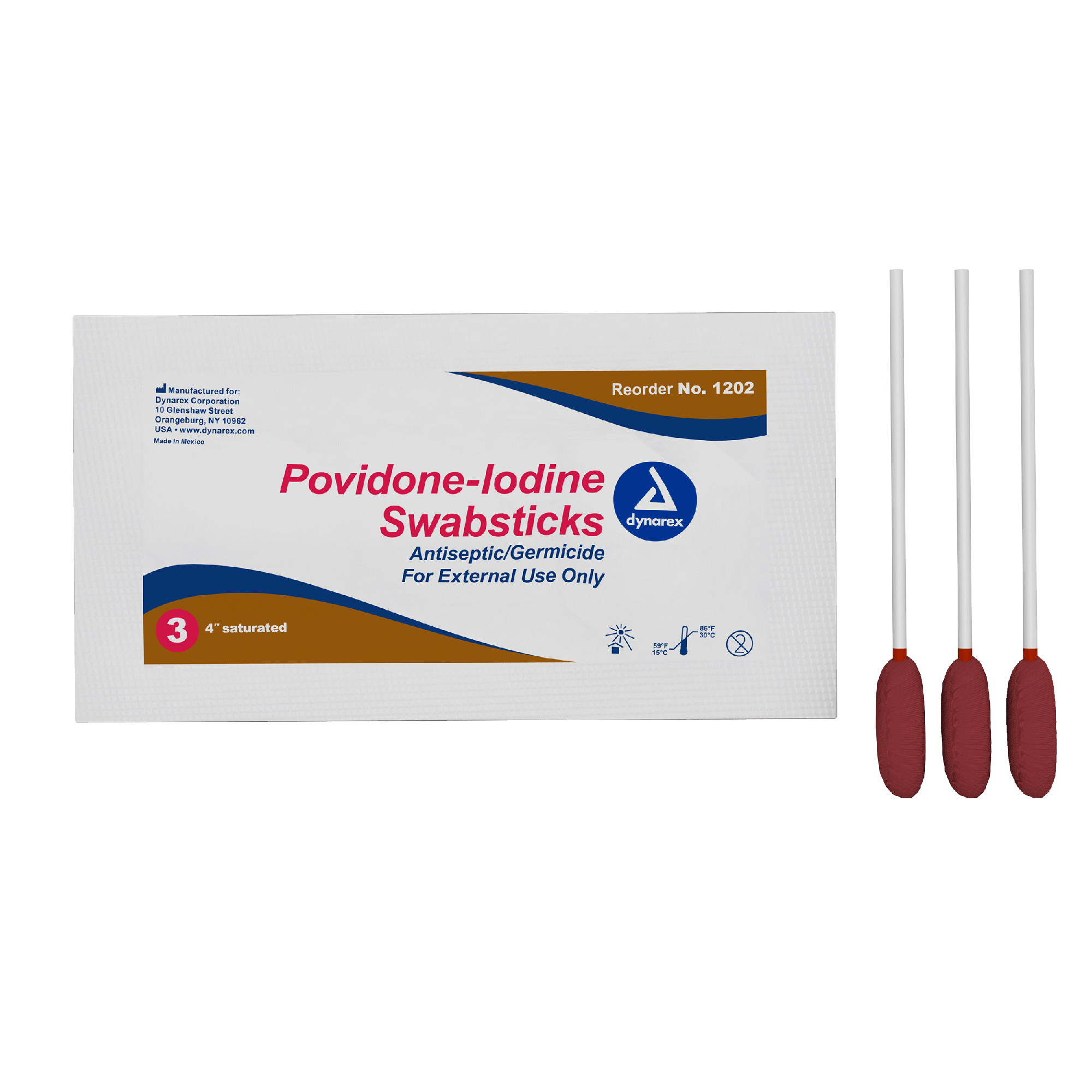 Dynarex Povidone Iodine Swabsticks, 3 Swabsticks per Packet, 10bxs/case (250 Count)