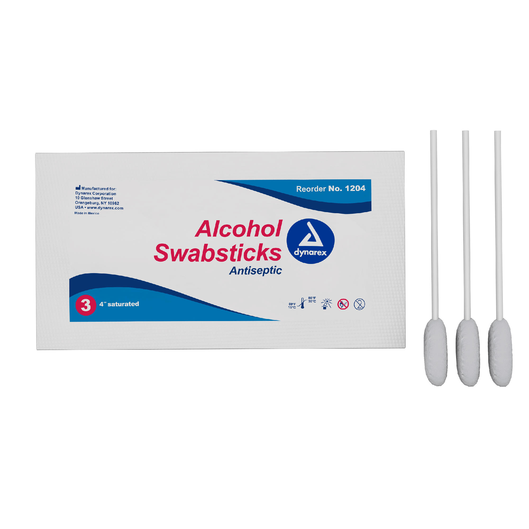 Dynarex Alcohol Swabsticks, 4", 3 Swabsticks per Packet, 10bxs/case (250 Count)