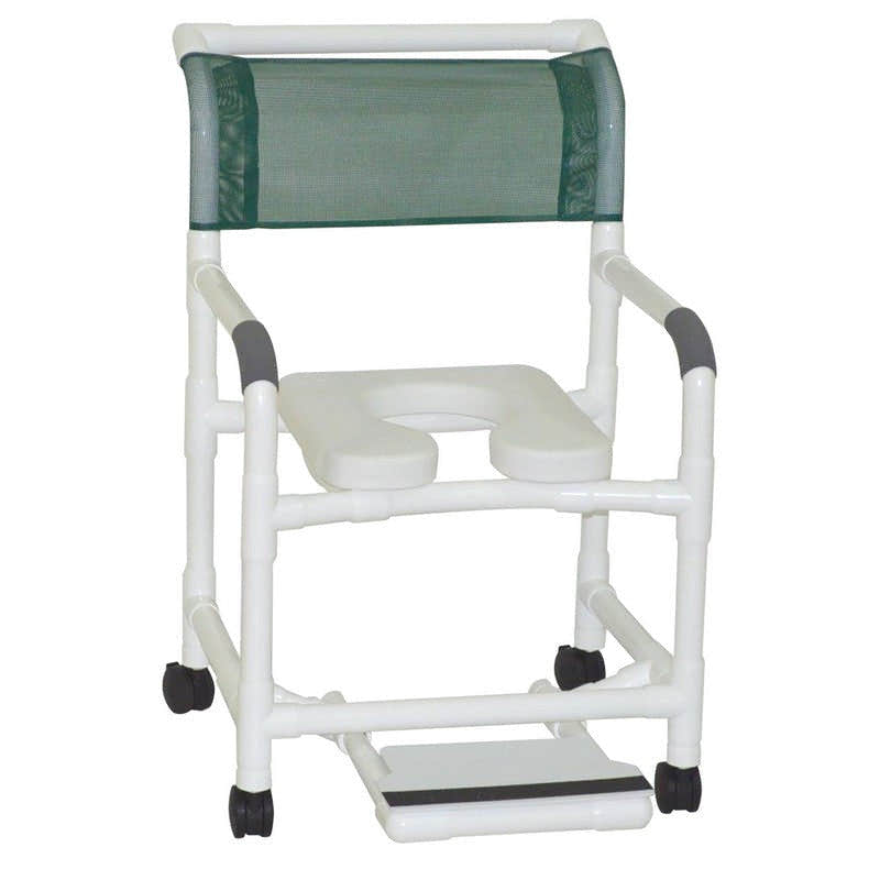 MJM International 122-3TW-SSDE-SF Wide Shower Chair 22" Deluxe Elongated Open Front Soft Seat And Slide Out Footrest, 375 Lbs Weight Capacity