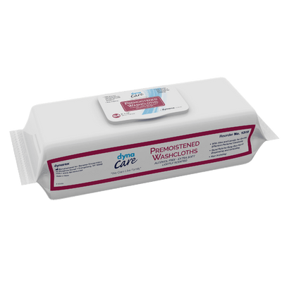 Dynarex Premoistened Adult Washcloths, 9" x 13" Soft Pack ReFill, 8pks/case (512 Count)