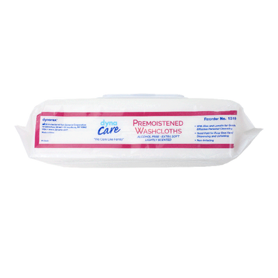 Dynarex Premoistened Adult Washcloths, 9" x 13" Soft Pack ReFill, 8pks/case (512 Count)