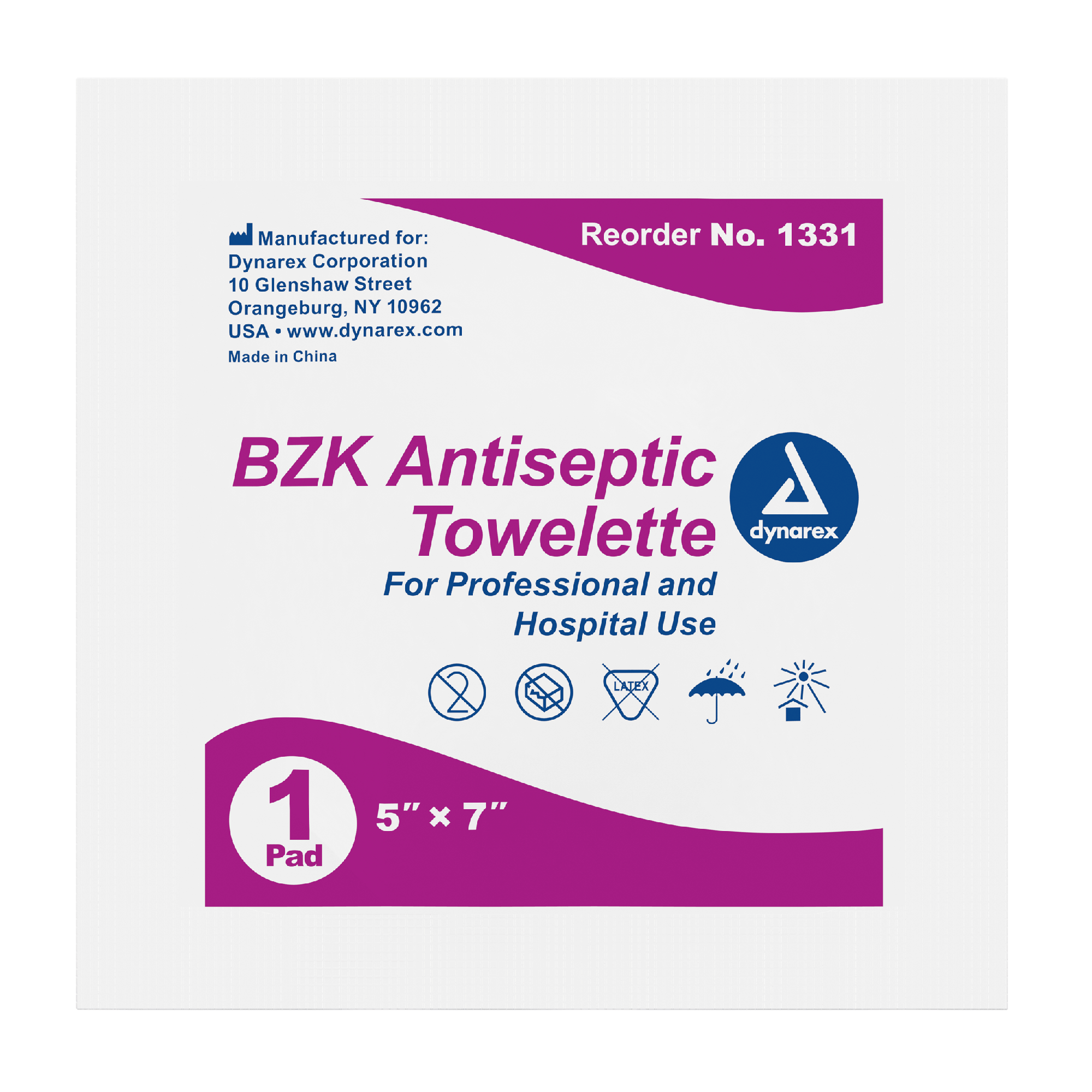 Dynarex BZK Antiseptic Towelettes, 5" x 7" (1000 Count)