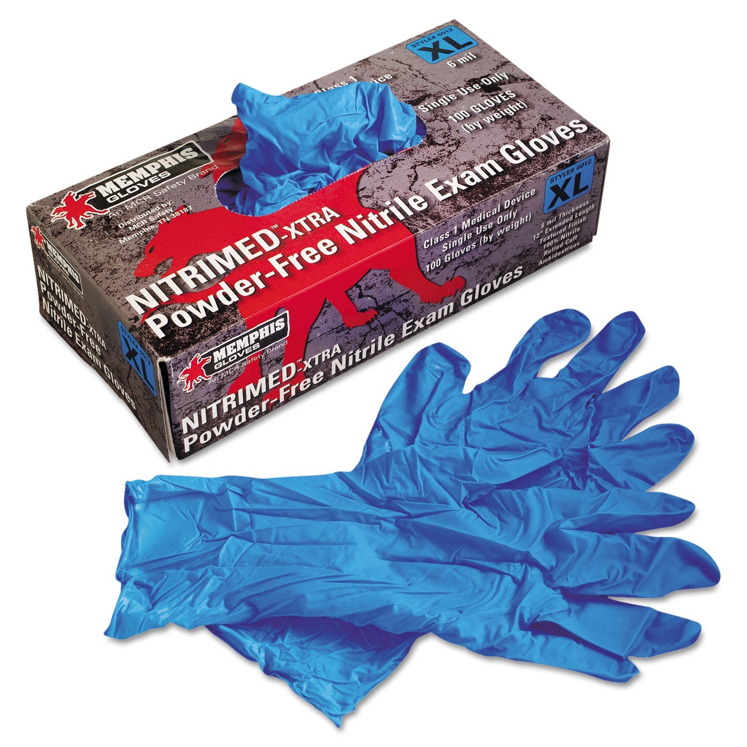 MCR Nitri-Med Disposable Nitrile Gloves, Blue, X-Large, 100/Box