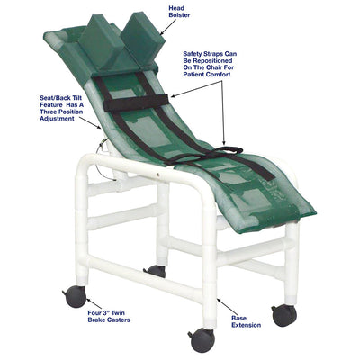 MJM International 191-MC-HB Reclining bath / shower chair (MEDIUM), with base & casters, with head bolster, 130 lbs weight capacity