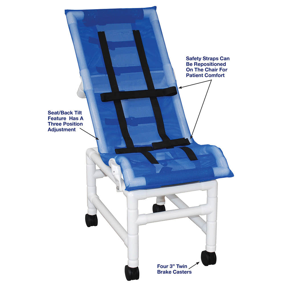 MJM International 191-XLC Reclining bath / shower chair (X-LARGE), with base & casters, 225 lbs weight capacity