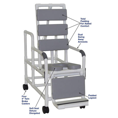 MJM International 193-TIS-TP Tilt "N" Space Shower Chair Open Front Soft Seat, Total Padding, Buckle Safety Belt, 250 Lbs Weight Capacity