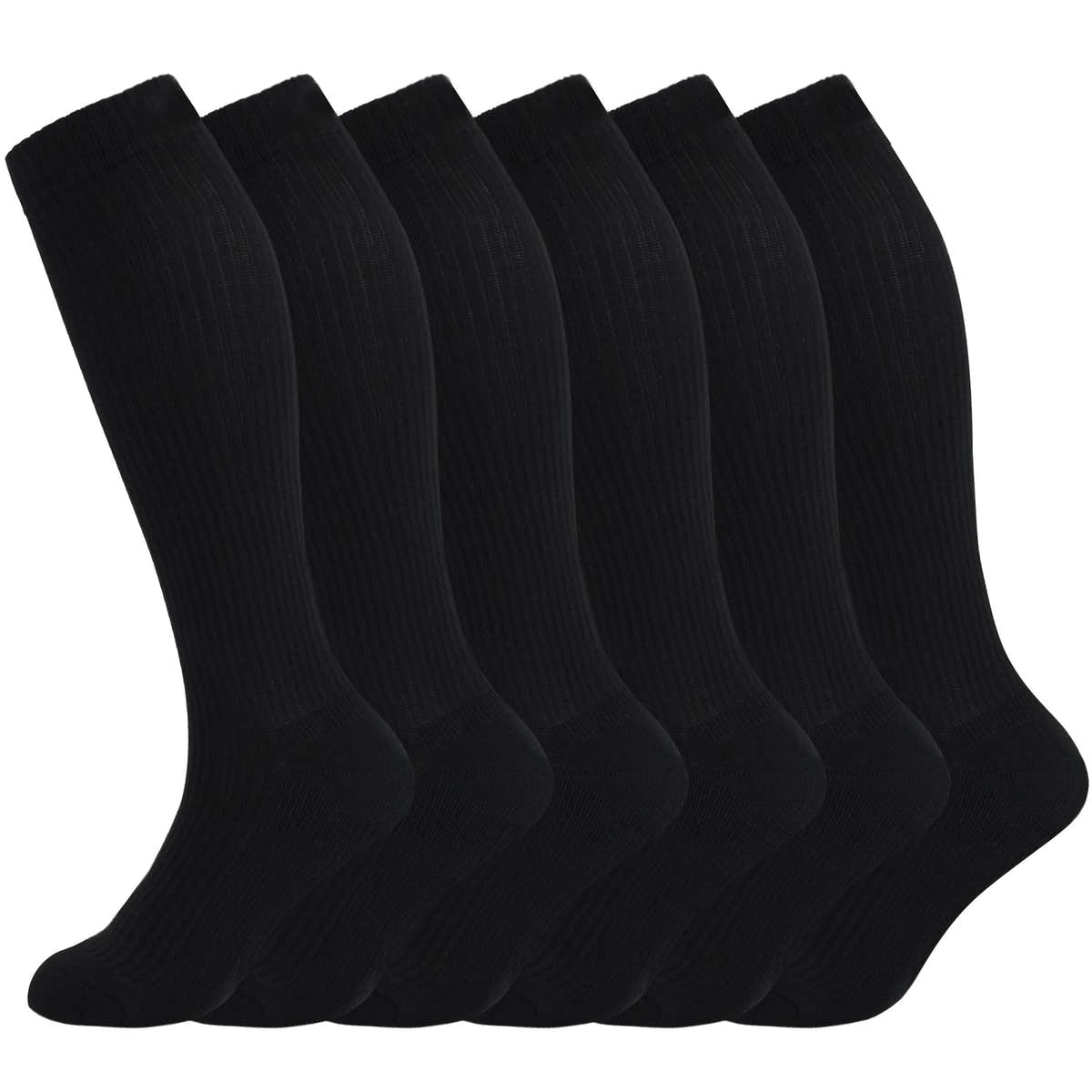 6 PAIR PACK: 8-15mmHg Cotton Compression Socks 6 Pairs Knee High for Sports Travel Nurse