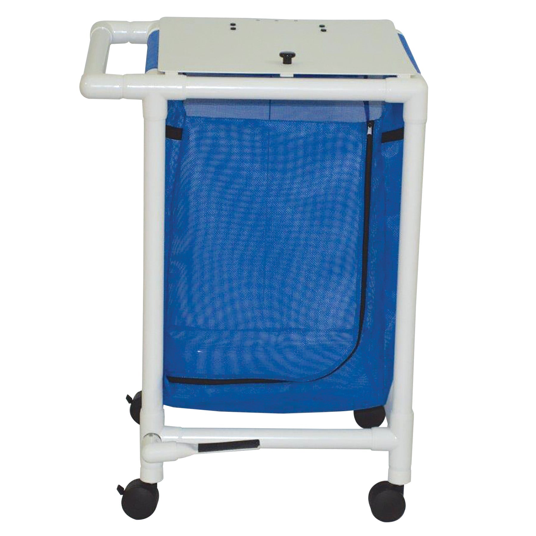 MJM International 218-S-FP Single hamper with mesh bag (43 gallon capacity per bag), 3" twin casters, zipper opening, push/pull handle & footpedal