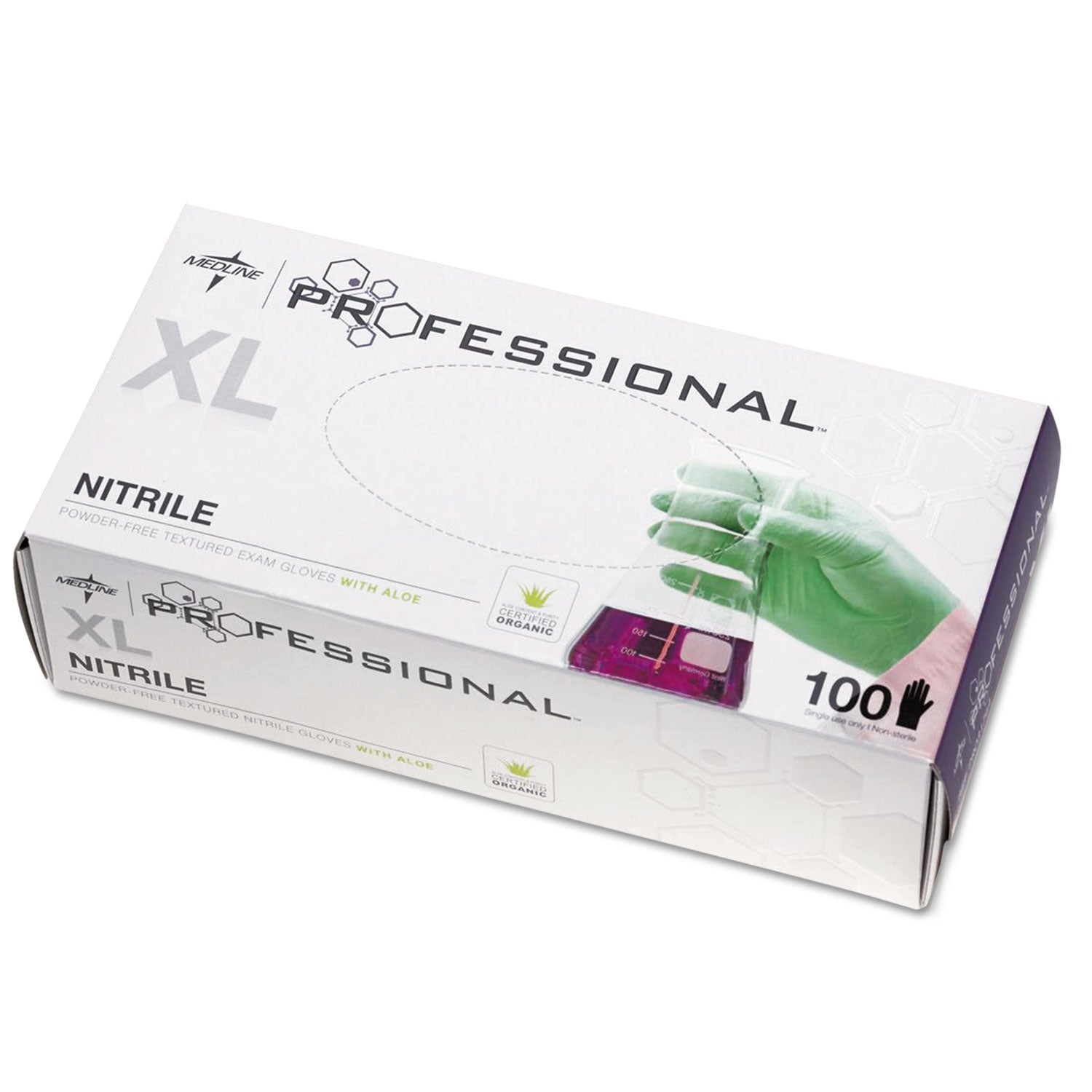 Medline Professional Nitrile Exam Gloves with Aloe, X-Large, Green, 100/Box