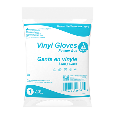 Dynarex Vinyl Exam Gloves In A Bag, 3 Mil Thick, Large, Powder-Free, Clear