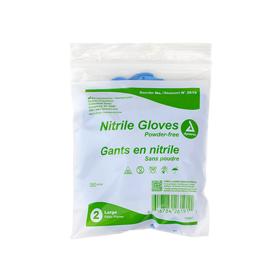 Dynarex Nitrile Exam Gloves In A Bag - Large Powder-Free, Blue - 2prs/bg, 500bgs/cs (1000 Pairs)