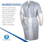 Dynarex Isolation Gown Poly - Coated Barrier, XX-Large, White - 5ea/bx, 10bxs/case (50 Count)