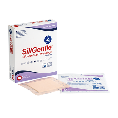 Dynarex SiliGentle - Silicone Bordered Foam Dressing, 10ea/bx, 12bxs/cs (120 Count)