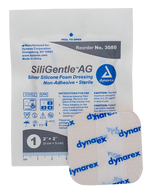Dynarex SiliGentle AG - Silver Silicone Foam Dressing, 10ea/bx, 5bxs/cs (50 Count)