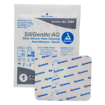 Dynarex SiliGentle AG - Silver Silicone Foam Dressing, 10ea/bx, 5bxs/cs (50 Count)