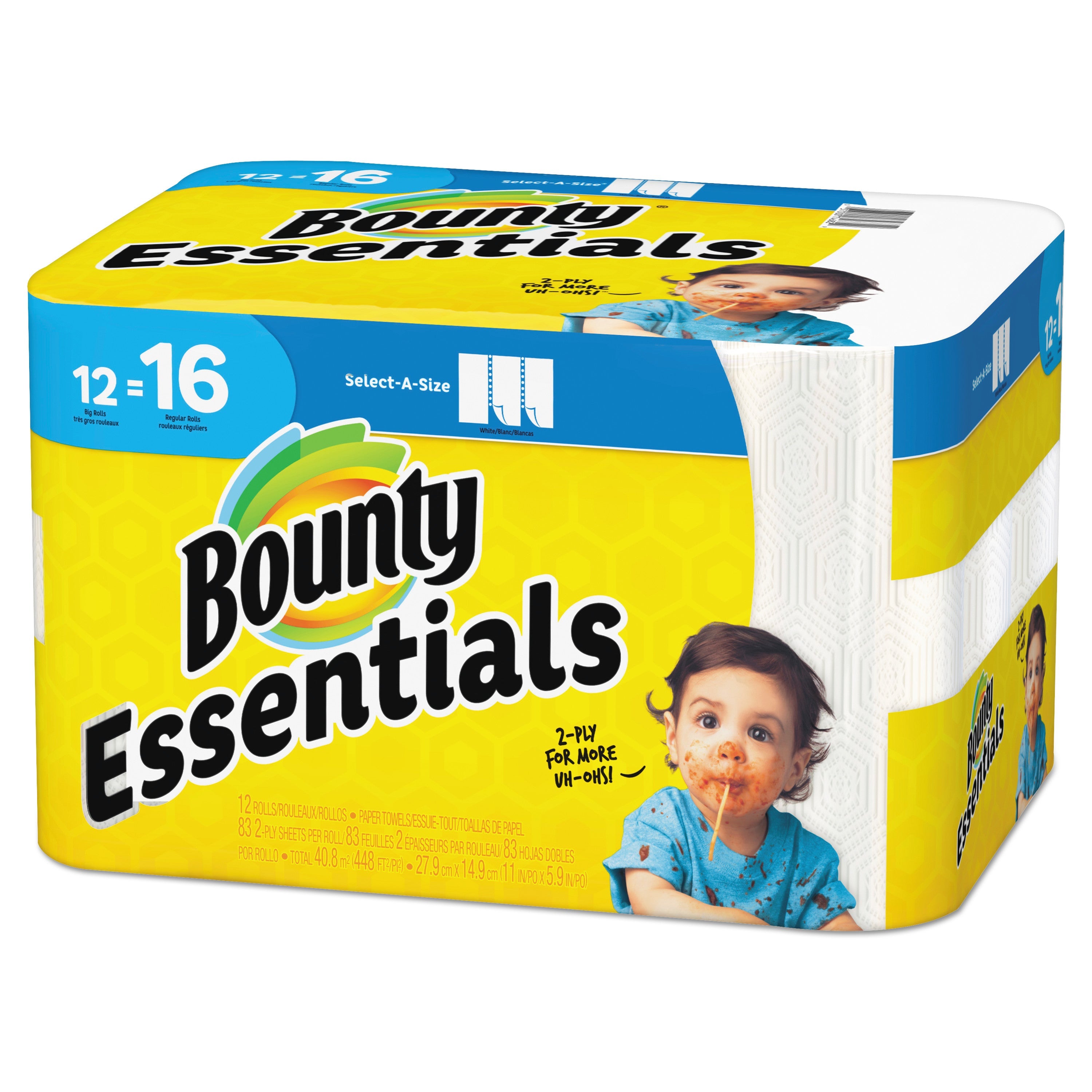 Bounty Essentials Select-A-Size Kitchen Roll Paper Towels, 2-Ply, 83 Sheets/Roll, 12 Rolls/Carton
