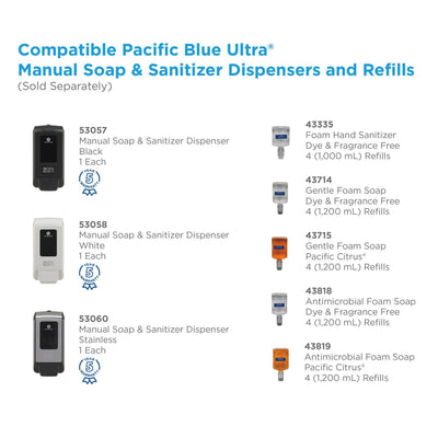 Georgia Pacific Pacific Blue Ultra Foam Soap Manual Dispenser Refill, Fragrance-Free, 1,200 mL, 4/Carton