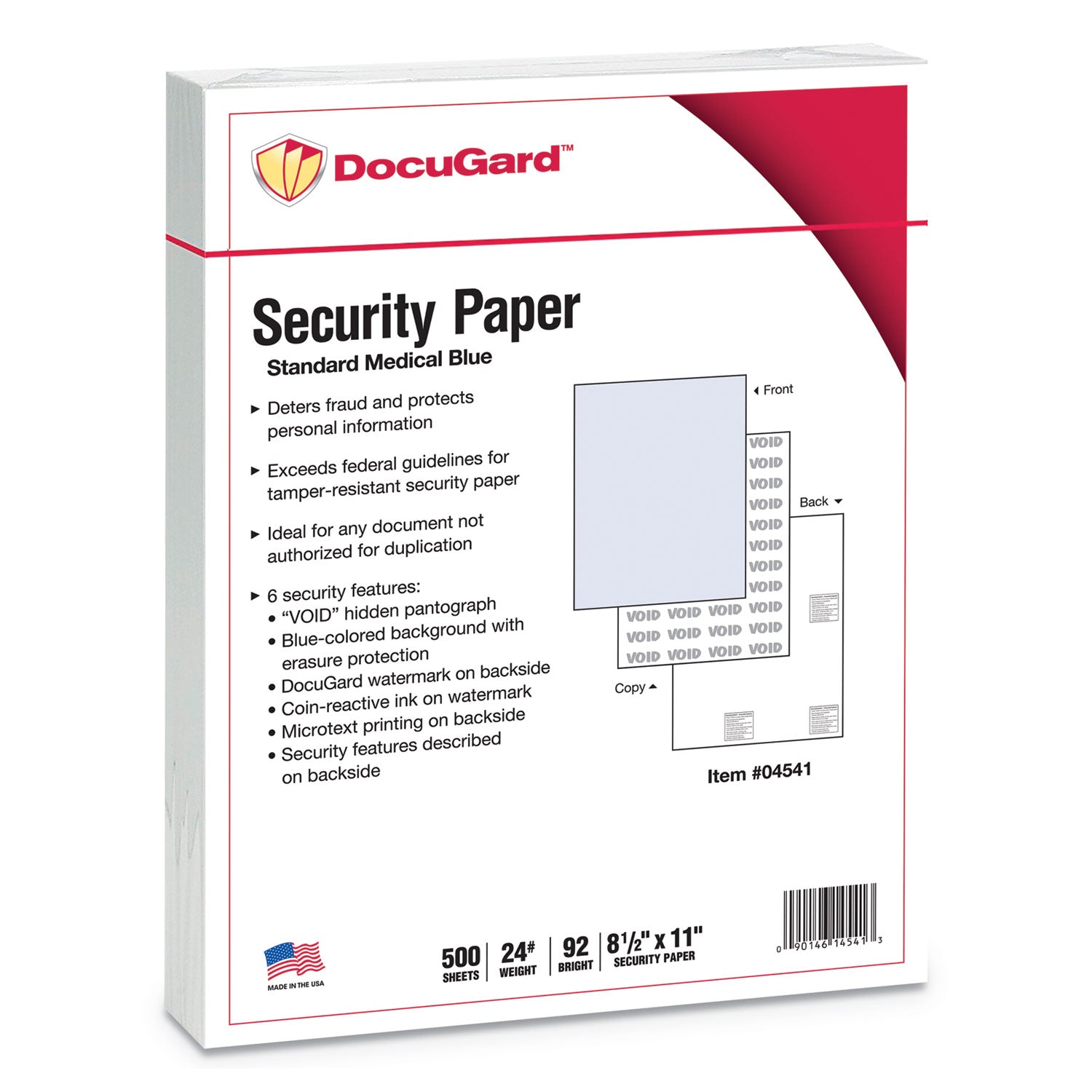 DocuGard Medical Security Papers, 24 lb Bond Weight, 8.5 x 11, Blue, 500/Ream