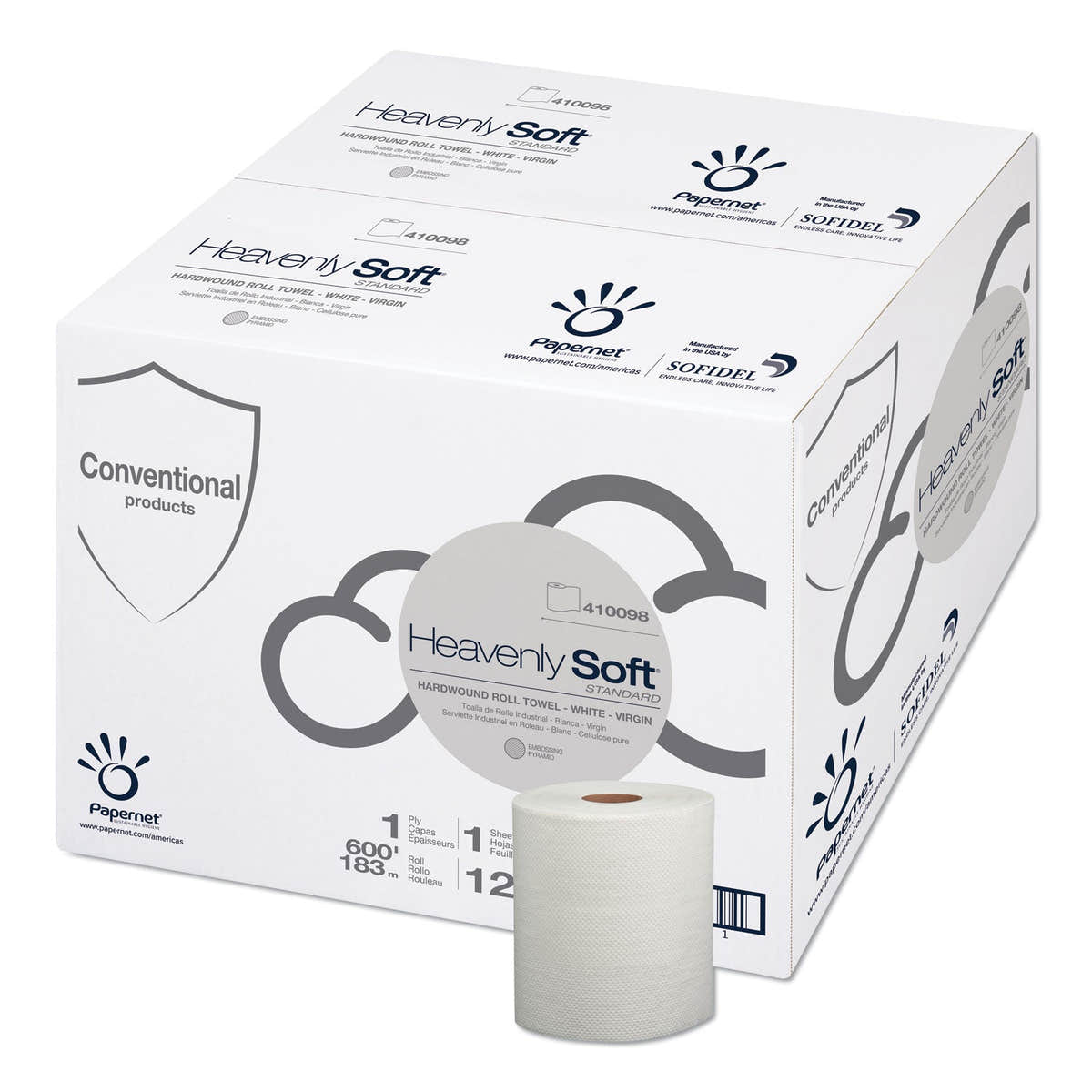 Papernet Heavenly Soft Hardwound Paper Towel, Standard, 7.8" x 600 ft, White, 12 Rolls/Carton