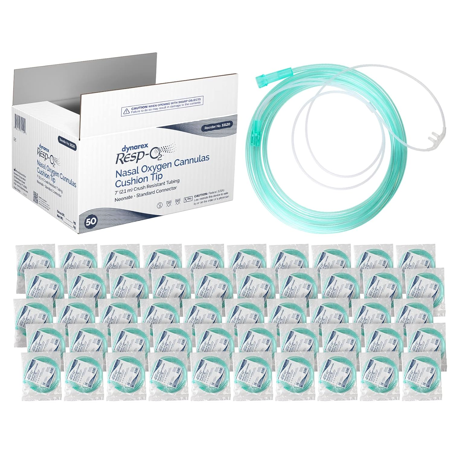 Dynarex Resp-O2 Nasal Oxygen Cannulas with Cushion Tips (50 Count)