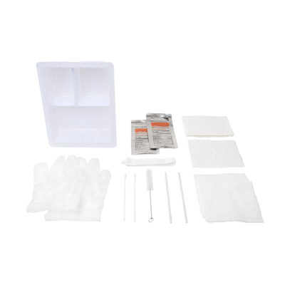 Dynarex Tracheostomy Care Kit - Three Compartment Tray with Vinyl Gloves and Peroxide (20 Count)