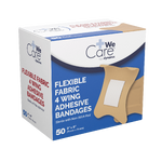 Dynarex Adhesive Fabric Bandages Four Wing  Sterile, 3" x 3" - 24ea/bx, 50bxs/cs (1200 Count)