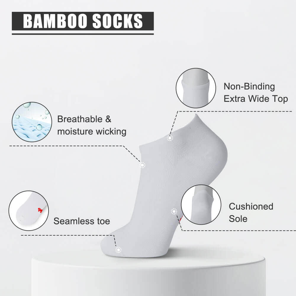 Bamboo Low Cut Flatknit Socks, Classic Style, 4 Pack