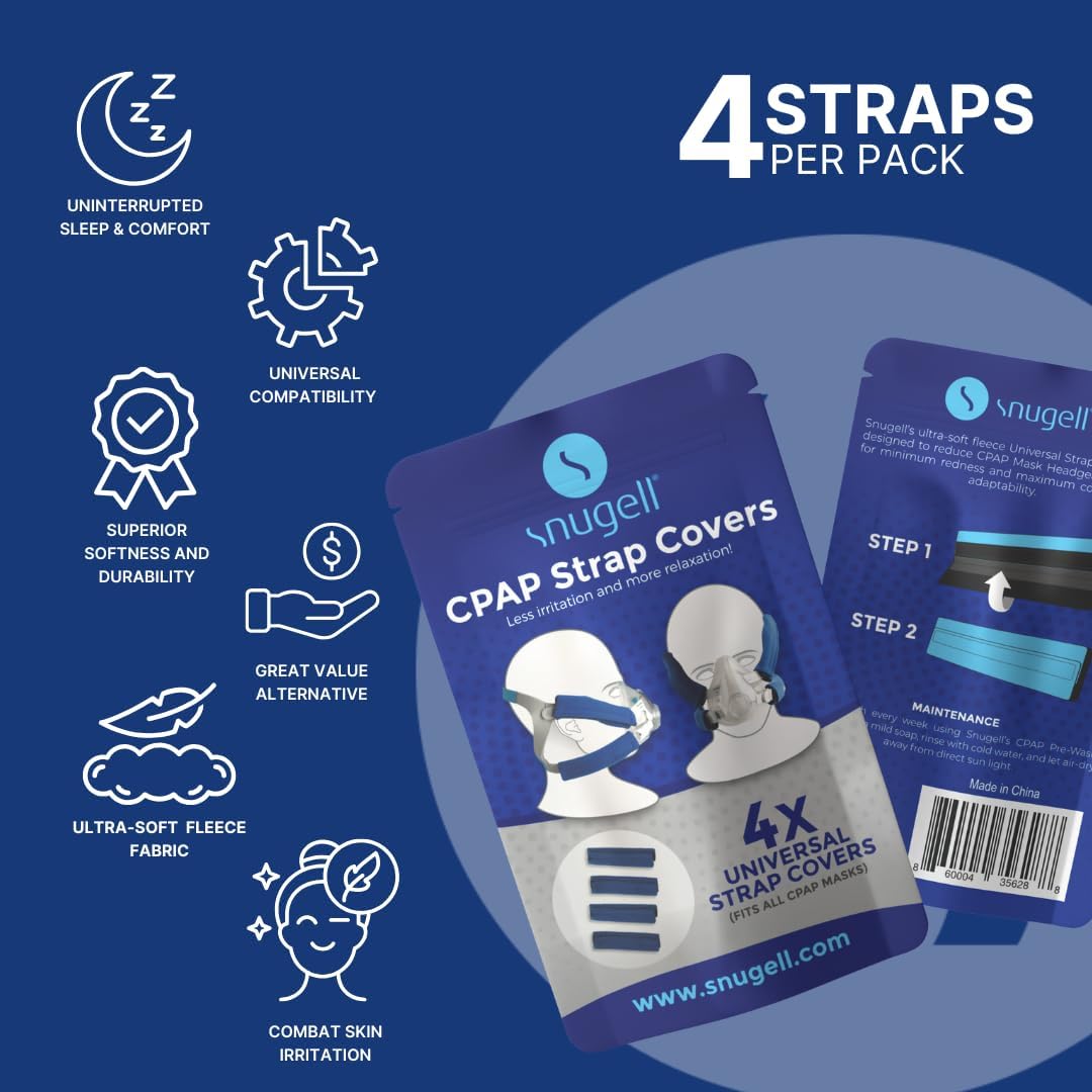 CPAP Strap Covers 4 Pack - Universal Fit for All CPAP Masks (Blue)