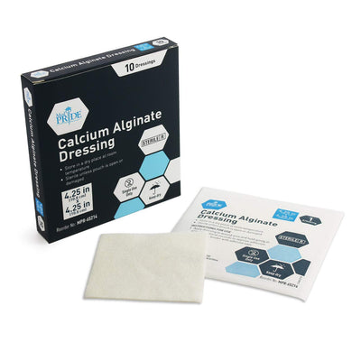 MedPride Calcium Alginate Dressing 4.25"x4,25” Wound Dressing Pads, 10/Box, Case of 12 (120 Count)