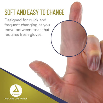 Dynarex Safe-Touch Vinyl Exam Gloves, 3 Mil Thick, Powder-Free, 100/bx, 10bxs/cs (1000 Count)
