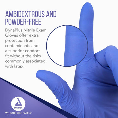 Dynarex DynaPlus Nitrile Exam Gloves 2 Mil Thick, Powder-Free, 10bxs/case