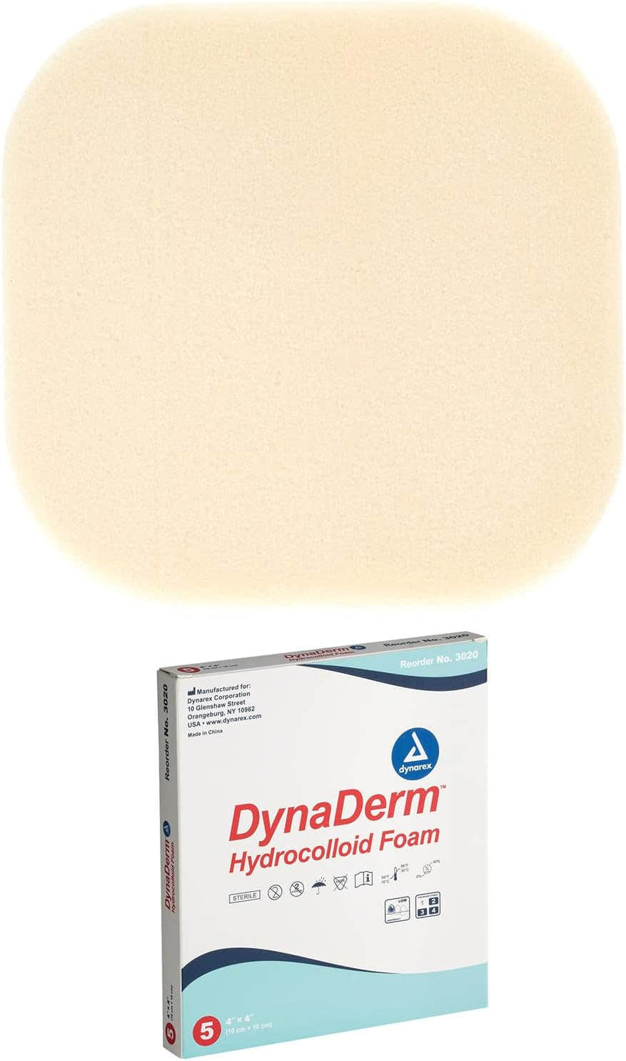 Dynarex DynaDerm - Hydrocolloid Foam, 4" x 4", 5ea/bx, 12bxs/cs (60 Count)