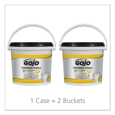 GOJO Scrubbing Towels, Hand Cleaning, Orange Scent, White/Yellow, 170/Bucket, 2 Buckets/Carton