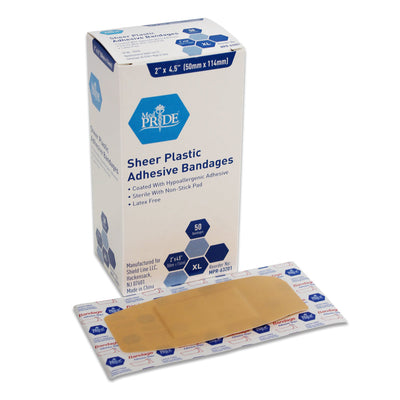 MedPride Sterile Plastic Adhesive Bandages, Plastic XL - 2" x 4.5" - 50/Box, Case of 24 (1200 Count)